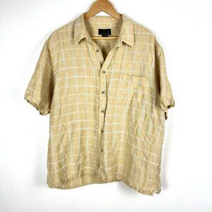 J. Ferrar Men’s Linen Rayon Short Sleeve Button Up Shirt XL Butter Yellow Cabana